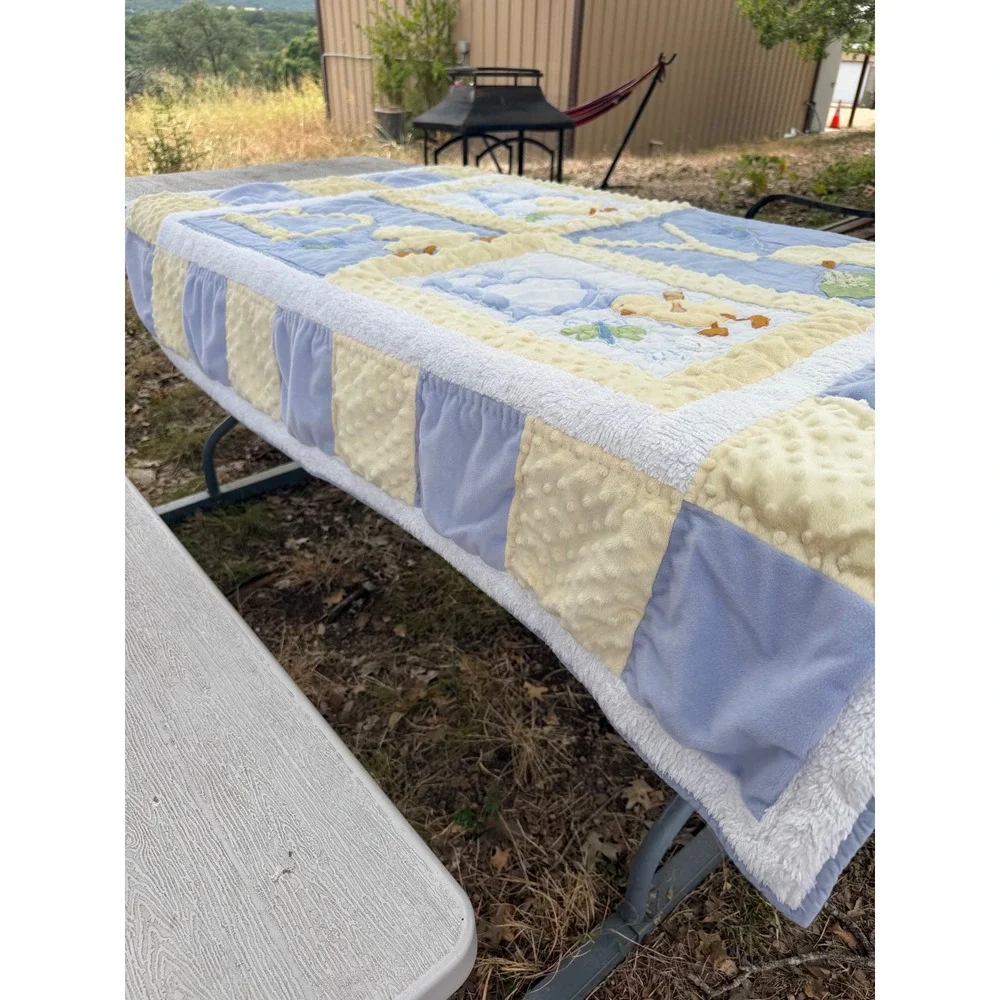 Handmade Baby Quilt Blue Yellow Minky Dot Duck Frog Alphabet Nursery Blanket